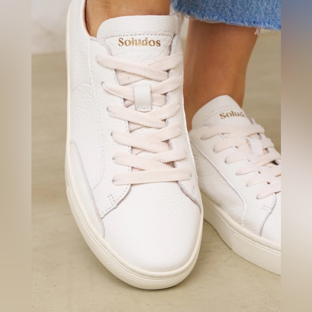 NWT Soludos white and tan Leather Sneakers for Casual Style. Website price $179